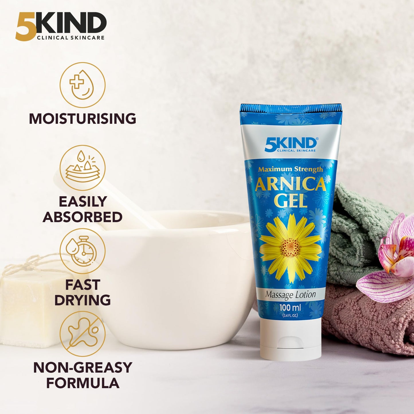 5kind Maximum Strength Arnica Bruise Gel 3.4 Fl Oz - Arnica Gel for Bruising and Swelling - Arnica Montana Gel with High Concentration Extract - Non-Greasy Formula 5kind clinical skincareBuy Supplements Australia