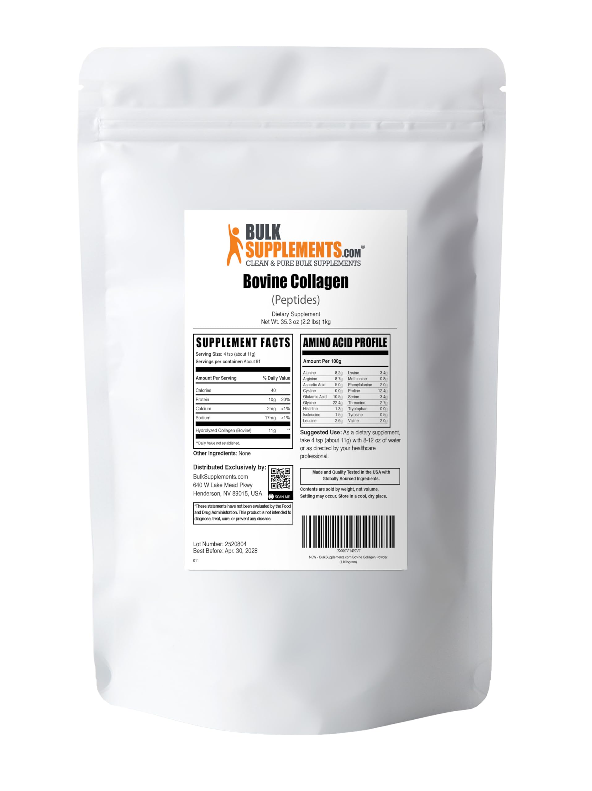 BulkSupplements.com Collagen Peptides Powder - Bovine Collagen Powder, Powdered Collagen Supplement - Hydrolyzed & Gluten Free, 11g per Serving, 1kg (2.2 lbs) (Pack of 1) BulkSupplementsBuy Supplements Australia