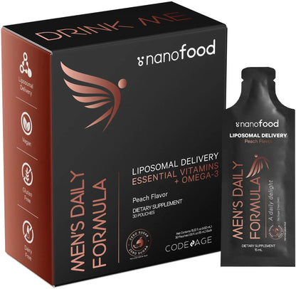Codeage Daily Men Liquid Vitamins Supplement - Liposomal Multivitamin A, B, C, D, E, Biotin, Omega-3 & Omega-9 Codeage
