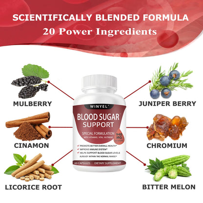 WINYEL Blood Sugar Complex Supplement - with Cinnamon, Bitter Melon, Chromium, Mulberry, Alpha Lipoic Acid, 60 Capsules WINYELBuy Supplements Australia