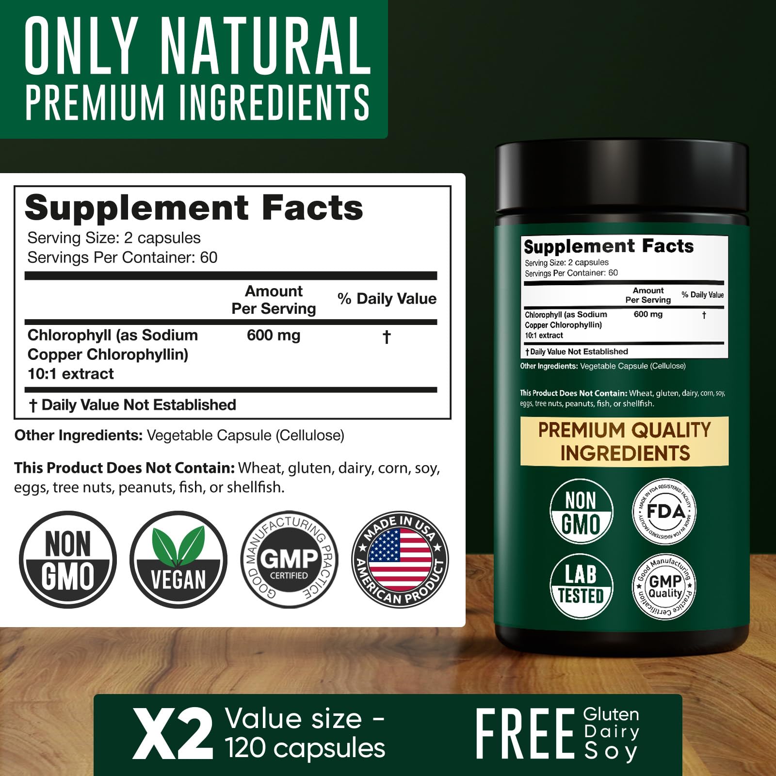 Chlorophyll Capsules 600 mg - Natural Chlorophyll Pills for Women & Men - Highly BioAvailable Alpha FlowBuy Supplements Australia