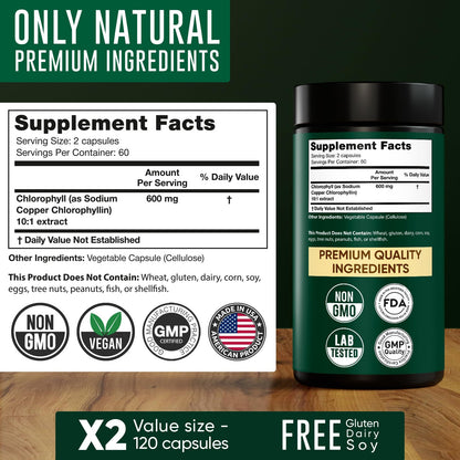 Chlorophyll Capsules 600 mg - Natural Chlorophyll Pills for Women & Men - Highly BioAvailable Alpha FlowBuy Supplements Australia