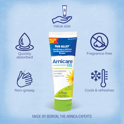 Boiron Arnicare Gel 4.2 oz (Twin Pack) for Joint Pain Relief, Muscle Pain, Muscle Soreness, and Swelling from Bruises or Injury - Non-Greasy and Fragrance-Free Arnica BoironBuy Supplements Australia
