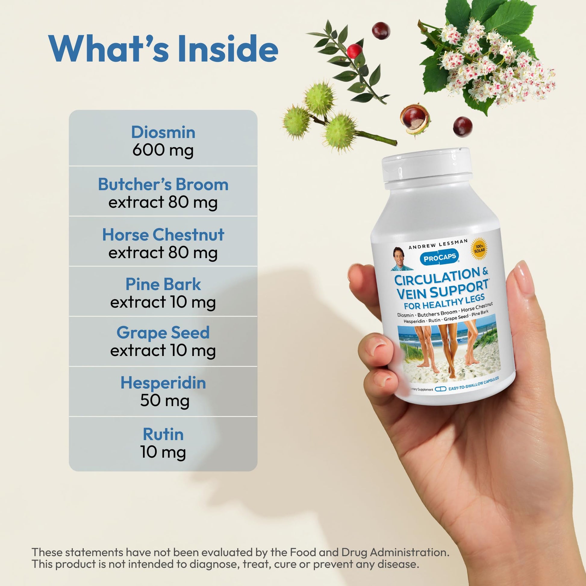 ANDREW LESSMAN Circulation, Vein Support for Healthy Legs 180 Capsules - High Bioactivity Diosmin, Butcher's Broom, Visibly Reduces Swelling and Discomfort in Feet, Ankles, Calves, Legs ANDREW LESSMANBuy Supplements Australia