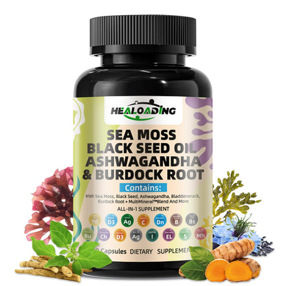 HEALOADING Sea Moss Capsules：Wildcrafted Organic Irish Seamoss & Bladderwack - Rich in Minerals, Supports Thyroid Health, Digestion, Skin & Immune System - Vegan, Non-GMO HEALOADINGBuy Supplements Australia