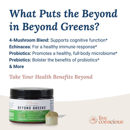 Live Conscious Beyond Greens Superfood Powder - Delicious Debloating Super Greens Powder - Matcha Greens Blend w/Chlorella, Echinacea, Probiotics for Immune Support & Energy Live ConsciousBuy Supplements Australia