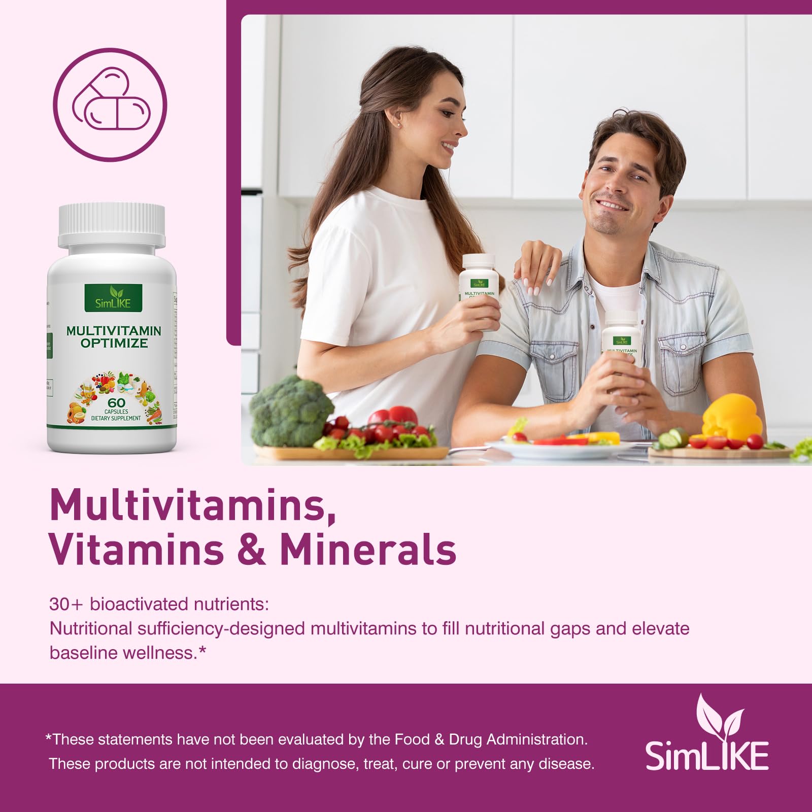 Methylated Multivitamin for Women, 30-in-1 Nutrients Formula with Inositol, CoQ10, Biotin, Zinc for Hair Health Support, Resveratrol, Vitamin C, Alpha Lipoic Acid for Skin Health Support, 60 Capsules SimlikeBuy Supplements Australia