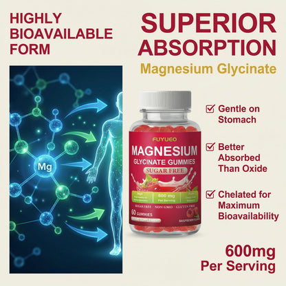 FUYUEO Magnesium Glycinate Gummies for Sleep & Relaxation, Sugar Free High Absorption Magnesium Supplement for Men & Women, Gentle on Stomach, Chewable, Raspberry, 60 Count (Pack of 1) FUYUEOBuy Supplements Australia