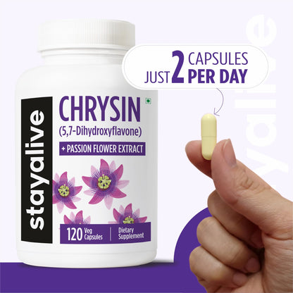 STAY ALIVE Chrysin Supplement 500mg & Passion Flower Extract Powder, 5,7-Dihydroxyflavone, Non-GMO and Gluten-Free Chrysin for Men and Women, 120 Capsules STAY ALIVEBuy Supplements Australia