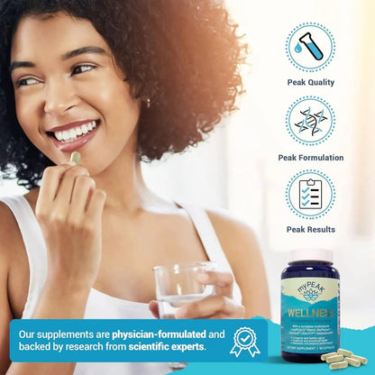 myPEAK Wellness Award-Winning Vegan Multivitamin with ElevATP Ancient Peat Extract, Natural Astaxanthin, Iron, Resveratrol and Alpha GPC myPEAK