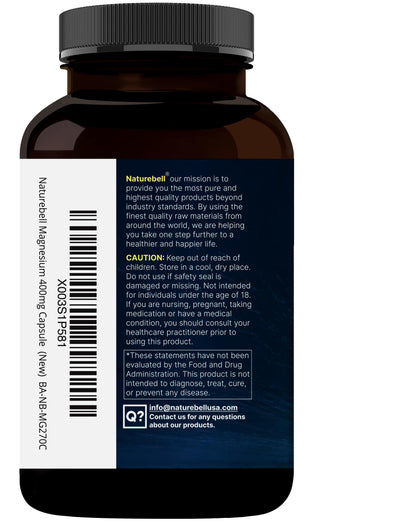 NatureBell Magnesium Glycinate 400mg Elemental, 270 Capsules | 100% Chelated for High Absorption | Supports Muscle, Bone & Heart Health | Non-GMO, Gluten-Free, Vegan NatureBellBuy Supplements Australia