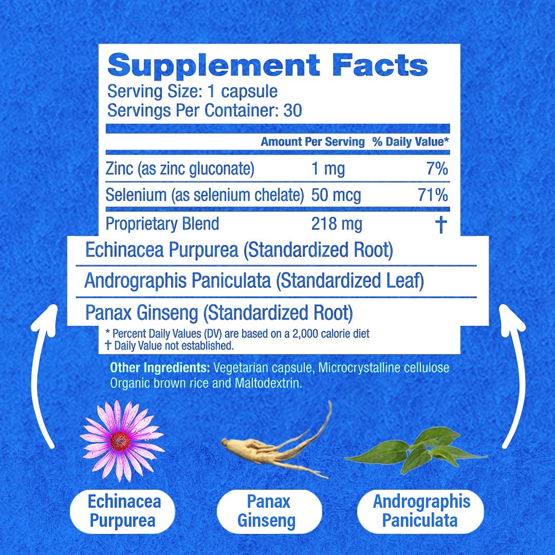 HybridCR Rapid Immunity Supplement | Zinc, Echinacea, Andrographis, Ginseng, Selenium, Gluten-Free & Non-GMO | 5-in-1 Immune Support Supplement | Pharmacist Formulated 1 Month Supply (30 Veggie Caps) Hybrid RemediesBuy Supplements Australia