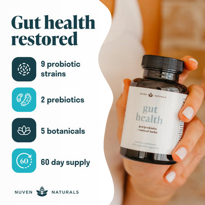 Nuven Naturals All-in-One Gut Health w/Probiotics, Prebiotics, Digestion-Supporting Herbs