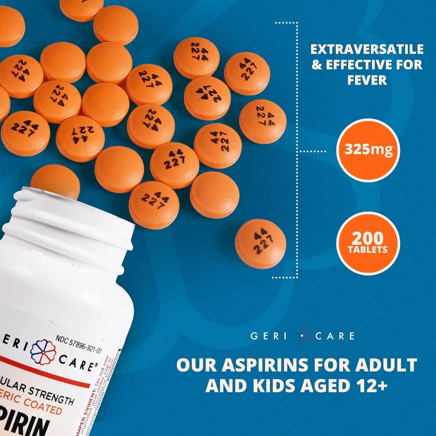 GeriCare Enteric Coated Aspirin Tablets 325mg (200 Count) NSAID Pain Reliever & Fever Reducer for Adults- Regular Strength Aspirin for Headache Arthritis Menstrual & Muscle Pain GeriCareBuy Supplements Australia