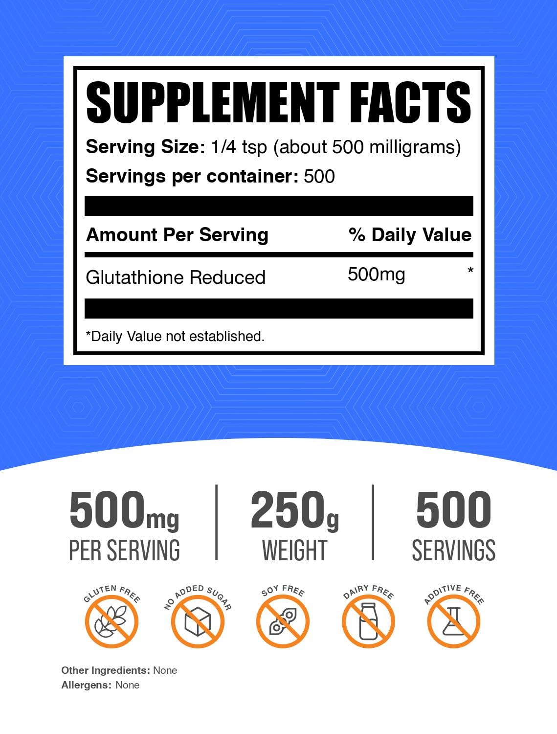 BulkSupplements.com Glutathione Reduced Powder - Glutathione Supplement, Reduced Glutathione Powder - Glutathione 500mg, Gluten Free, 500mg per Serving, 250g (8.8 oz) (Pack of 1) BulkSupplementsBuy Supplements Australia