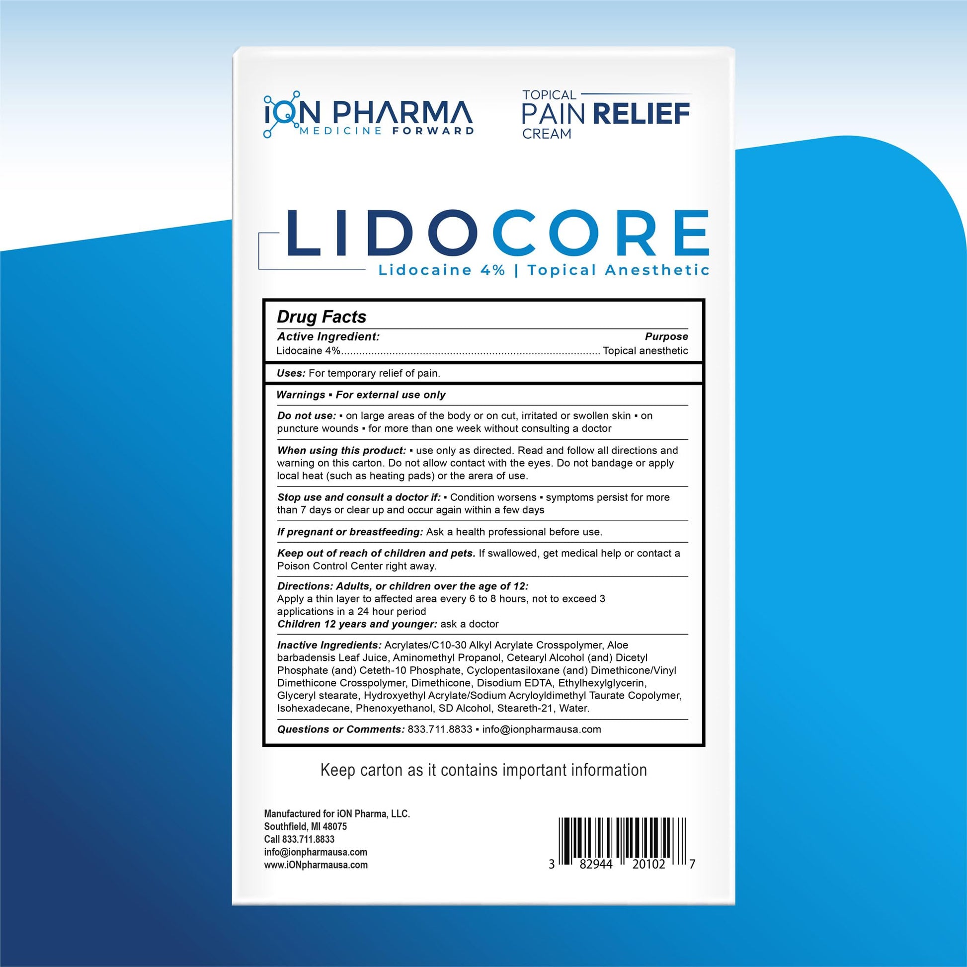 Lidocore Pain Relief Cream with 4% Lidocaine | Maximum Strength OTC | Safe & Compliant formula | Minor cuts, scrapes, insect bites, cold sores | Non-Greasy, Odor-free, Fragrance-Free | 2.7 oz (76.5 g) LidocoreBuy Supplements Australia