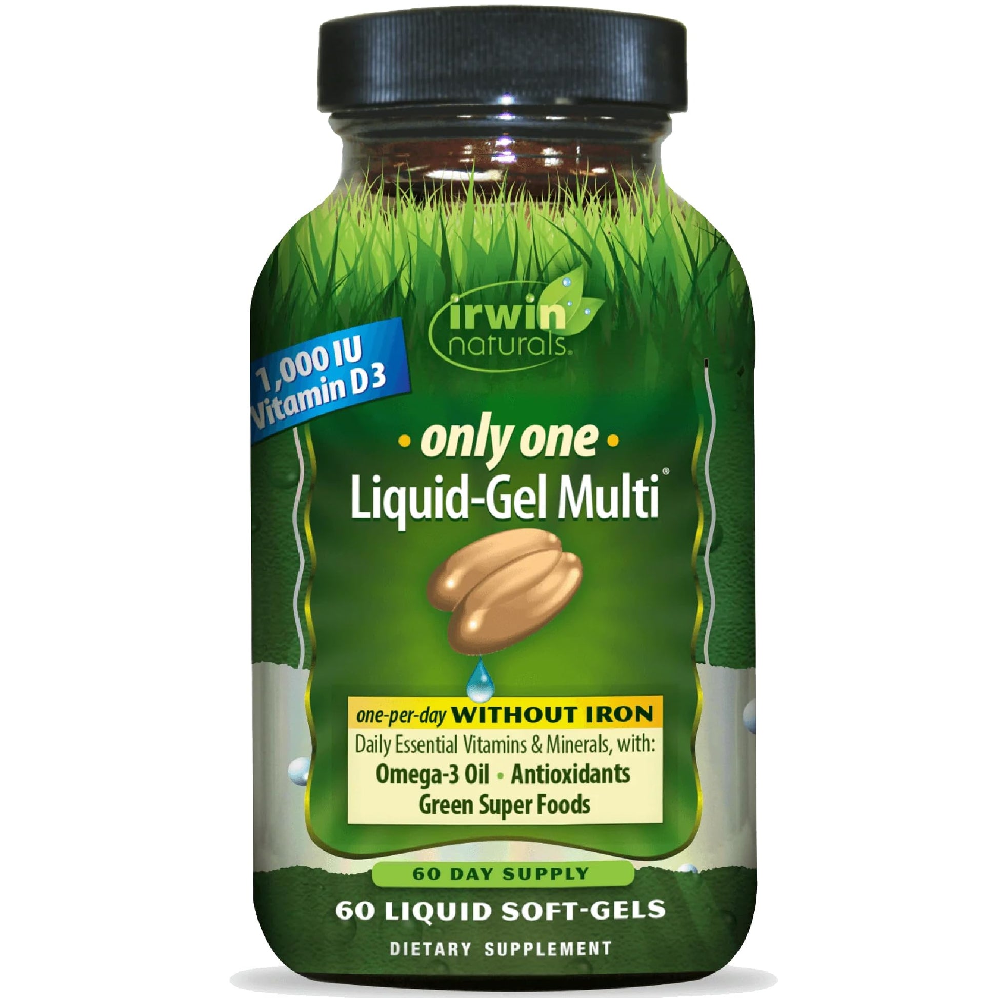 Irwin Naturals Only One Liquid-Gel Multi - 60 Liquid Softgels - No Iron Daily Essential Vitamins, Minerals, Antioxidants, Omega-3 & Green Super Foods Irwin NaturalsBuy Supplements Australia