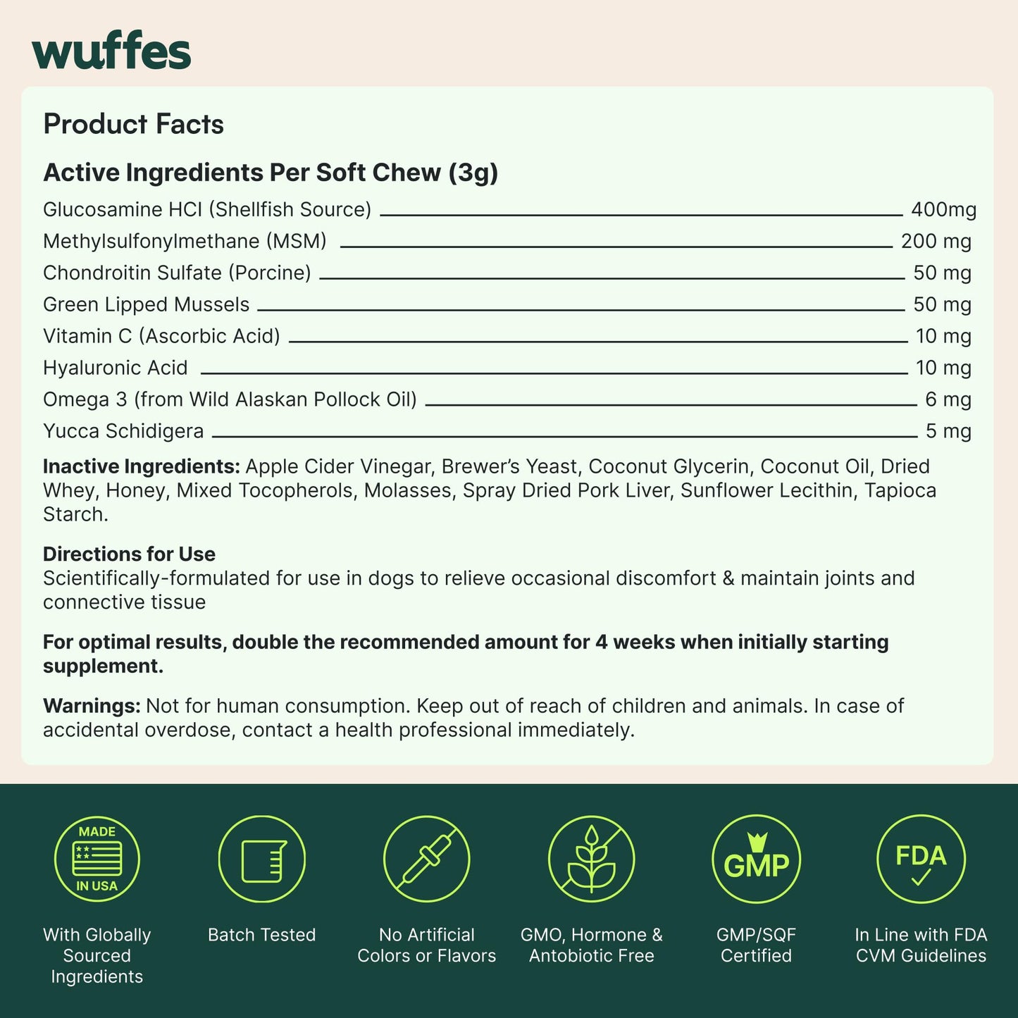Wuffes Chewable Dog Hip & Joint Supplement - Glucosamine & Chondroitin Chews - Dog Joint Supplements & Vitamins - Extended Joint Care (Small&Medium Breeds (0-65 lbs), 180 Chews (Pack of 3)) WuffesBuy Supplements Australia