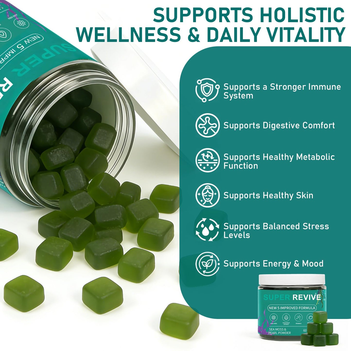caicieter Super Revive Gummies for Hair Loss - Sea Moss Gummies with Vitamin C, E, Aloe Vera & Pearl Powder Glow, Promotes Thicker, Fuller & Stronger Hair - 60 Count caicieterBuy Supplements Australia