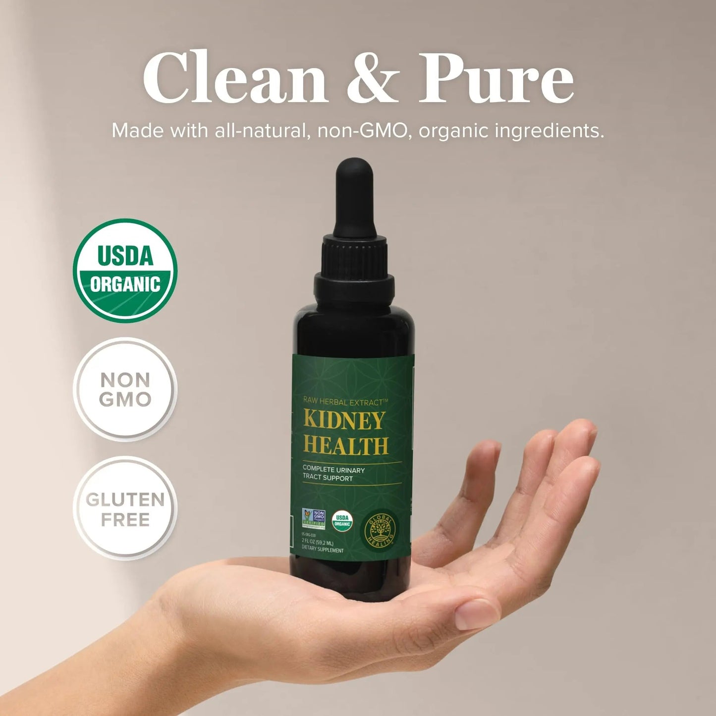 Global Healing USDA Organic Kidney Health with Cranberry & Hydrangea - Kidney Cleanse Liquid Supplement & Stones Dissolver for Urinary Health - Detox & Repair Formula for Bladder Control - 2 Fl Oz Global Healing CenterBuy Supplements Australia