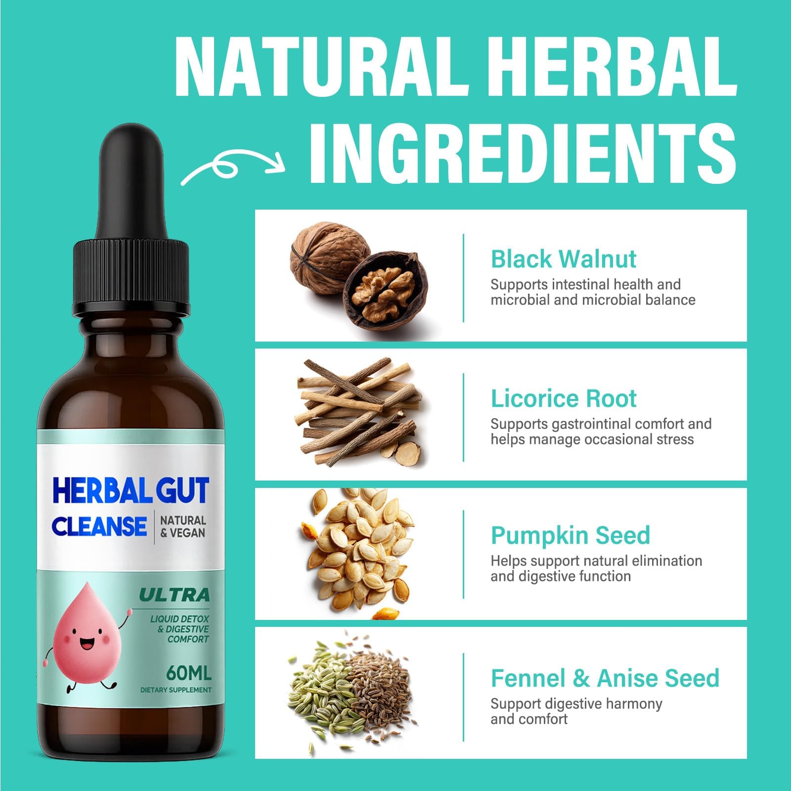 Kids Herbal Gut Cleanse Drops, Parasite Cleanse for Humans Liquid with Wormwood, Black Walnut & Probiotics, Supports Digestive & Overall Gut Health for Children (2 oz) HerbXBuy Supplements Australia