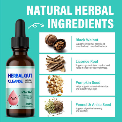 Kids Herbal Gut Cleanse Drops, Parasite Cleanse for Humans Liquid with Wormwood, Black Walnut & Probiotics, Supports Digestive & Overall Gut Health for Children (2 oz) HerbXBuy Supplements Australia