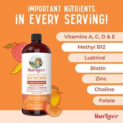 MaryRuth's MaryRuth's Liquid Morning Multivitamin +Hair Growth (Peach Mango, 30oz) & Iron Liquid (Berry) | Clean Label Project Verified® | MARYRUTH'SBuy Supplements Australia