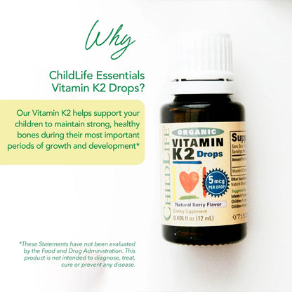 CHILDLIFE Essentials Organic Vitamin K2 Drops - Infant Toddler Baby Vitamin K, K2 Supplement, Vitamin K2 MK7, Liquid K2, Vitamin K Drops CHILDLIFE ESSENTIALSBuy Supplements Australia