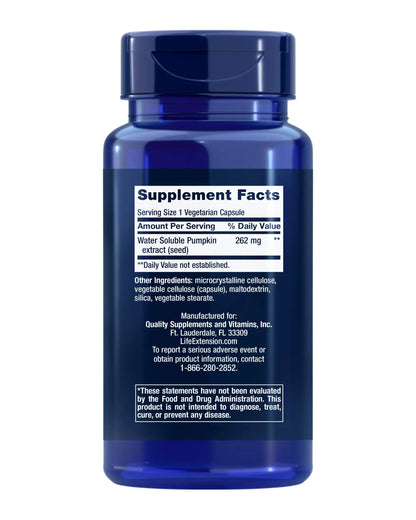 Life Extension Water-Soluble Pumpkin Seed Extract, Promotes Prostate & Urinary Tract Health, Bladder Health Support, Men, Women, Gluten-Free, Non-GMO, Vegetarian, 60 Capsules Life ExtensionBuy Supplements Australia