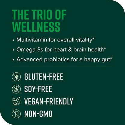 Vibrant Health, Trilogy Vegan, Probiotic Multivitamin with an Essential Blend of Omega-3 from Vegan Algal Oil, Vitamin A, B12, C, D3, E Vibrant Health