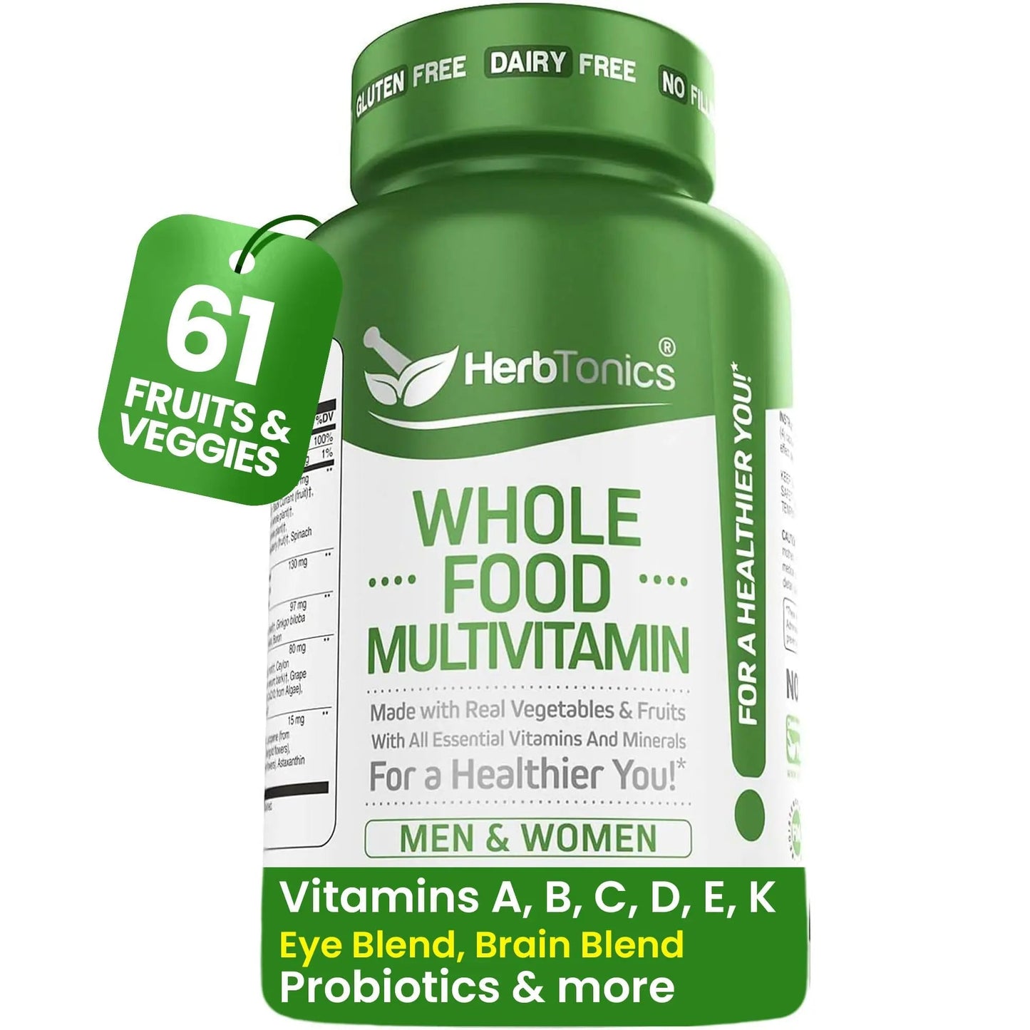 Herbtonics Whole Food Multivitamin for Men & Women – Vegan Multivitamin with Real Fruits & Veggies, Probiotics, CoQ10 Herbtonics