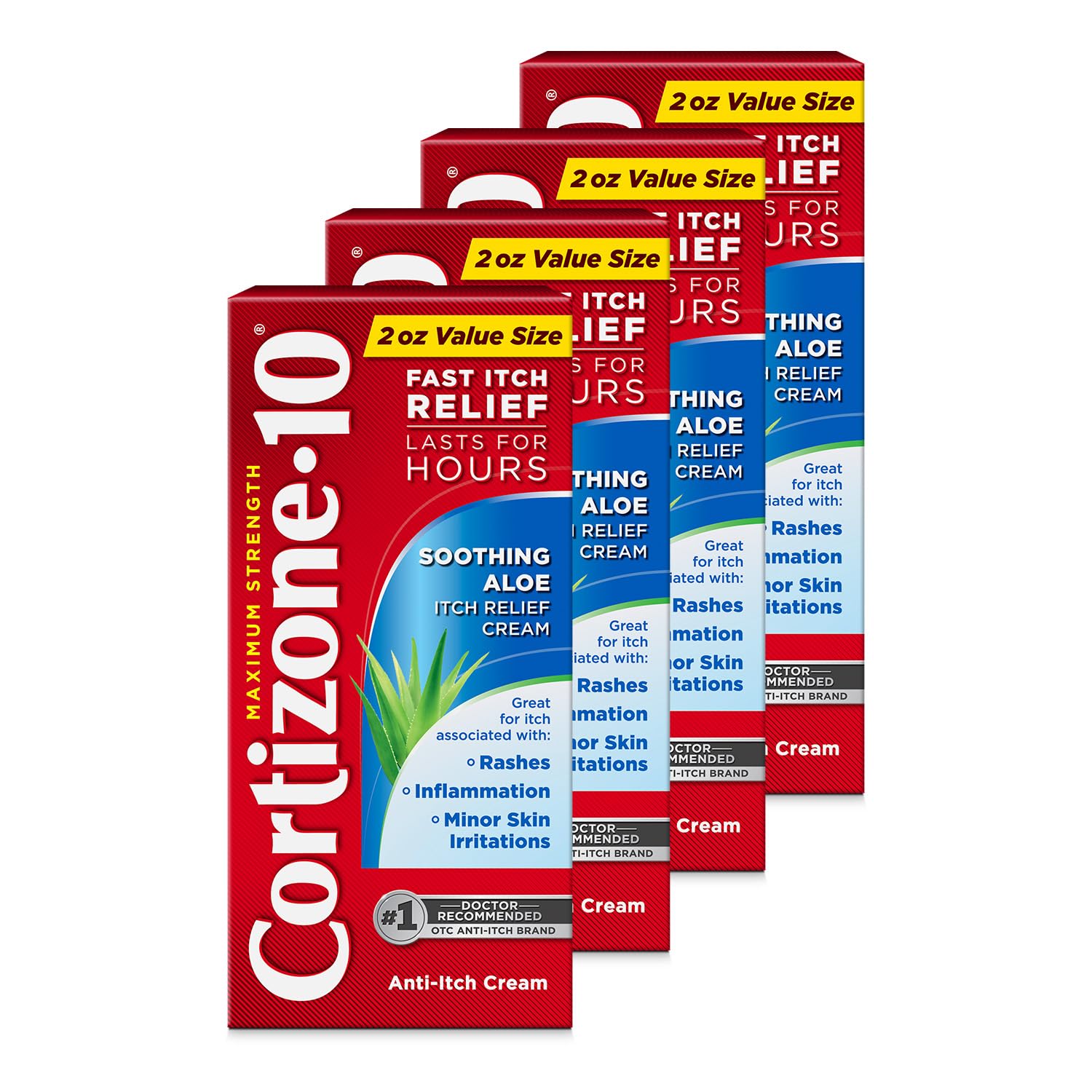 Cortizone-10 Maximum Strength Soothing Aloe Itch Relief Cream, 1% Hydrocortisone, Fast-Acting, Anti-Itch Cream for Bug Bites, Rash, Eczema, Psoriasis, Poison Ivy, Oak, Sumac, 2 oz (Pack of 4) Cortizone 10Buy Supplements Australia