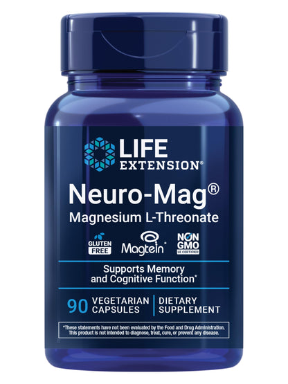 Life Extension Neuro-Mag Magnesium L-Threonate, Memory Health, Quick Thinking, Cognitive Health Support, Vegetarian, Non-GMO, 90 Vegetarian Capsules