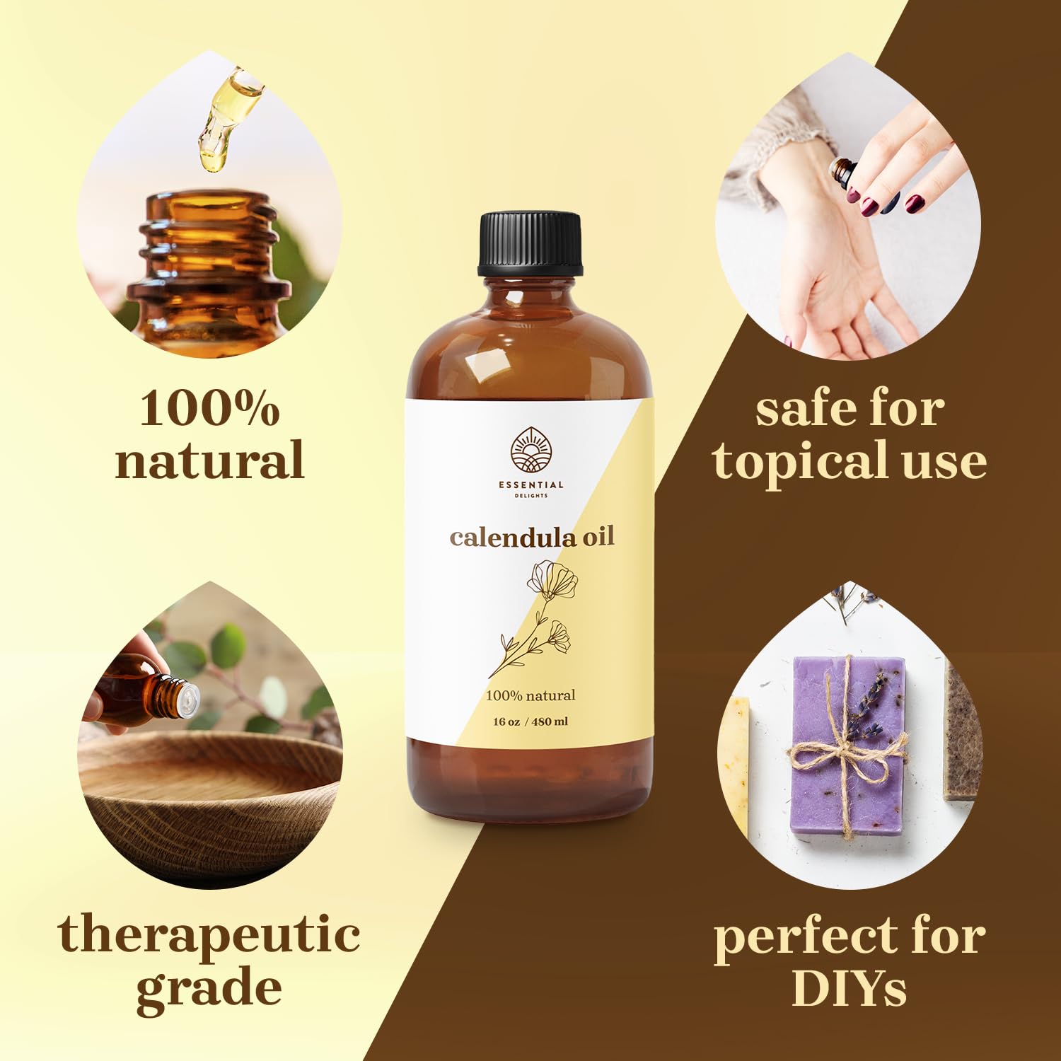 Essential Delights Calendula Oil - Premium Carrier Oil (16 fl oz) | for Skin, Face, Body, Hair Revitalization Essential DelightsBuy Supplements Australia