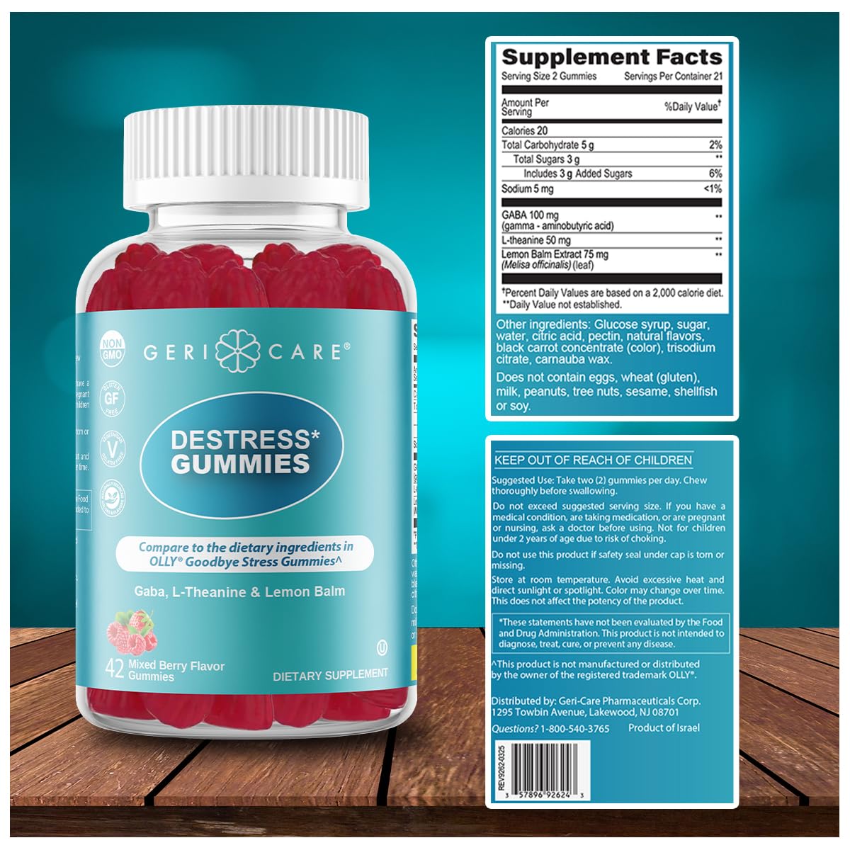 GeriCare DeStress Gummies with GABA, L-Theanine & Lemon Balm Mixed Berry Flavor – 42 Count – Supports Relaxation & Mental Clarity – Non-GMO, Gluten-Free, Vegan GeriCareBuy Supplements Australia