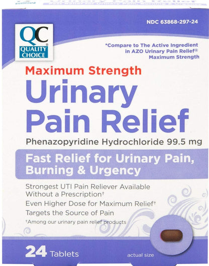 Quality Choice Max Strength Urinary Pain Relief, Maximum Strength Fast Relief of UTI Pain, Burning, and Feeling of Urgency to Pee, 24 Count Package of Tablets Quality ChoiceBuy Supplements Australia