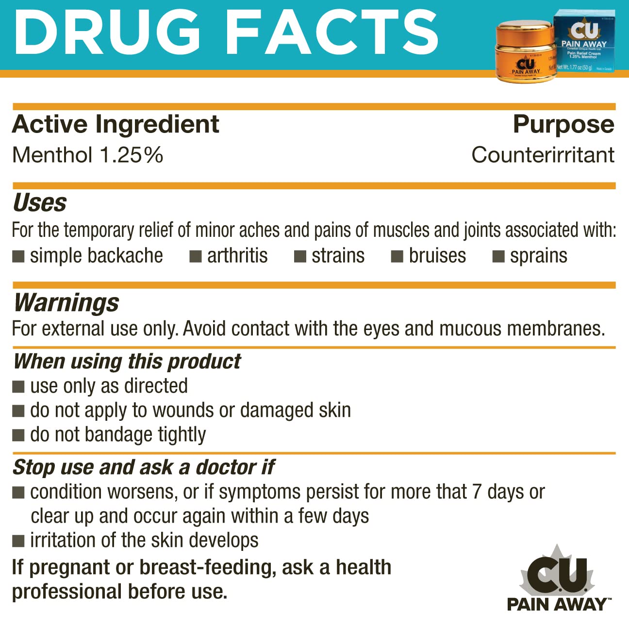 Arthritis Pain Relief Cream - C.U. Pain Away. Reduce Inflammation, Improve Mobility, Rapid Relief. Effective Muscle and Joint Pain Relief. All-Natural Ingredients. C.U. Pain AwayBuy Supplements Australia