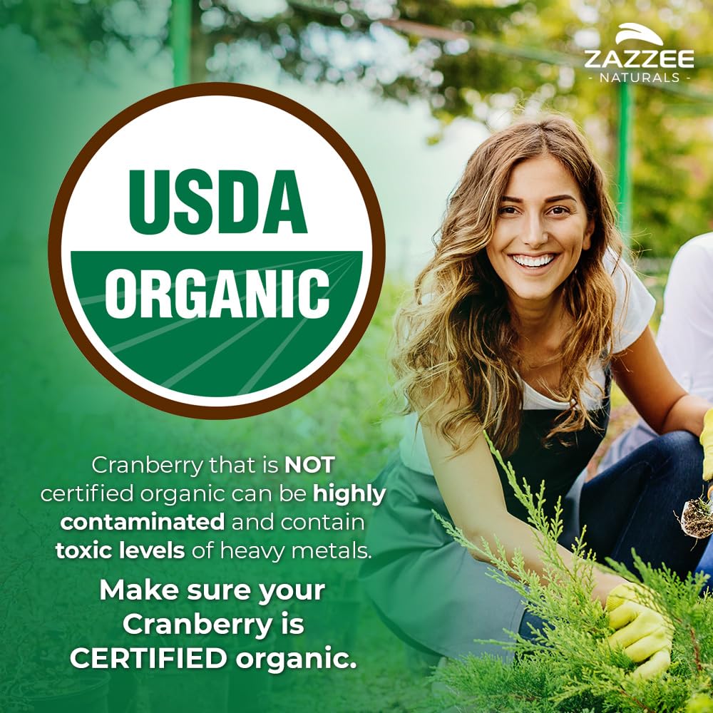 Zazzee USDA Organic Cranberry 25:1 Extract, 500 mg per Capsule, 100 Vegan Capsules, 3+ Month Supply, Certified Kosher, Vaccinium Macrocarpon, Urinary Tract & Bladder Support