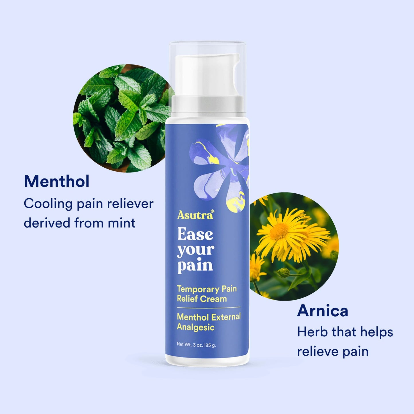 ASUTRA Relief Cream, 3 oz - Cooling Sensation, Temporary Relief from Muscle Discomfort and Soreness, 4% Menthol, Arnica Montana, and Dimethyl Sulfone (MSM) ASUTRABuy Supplements Australia