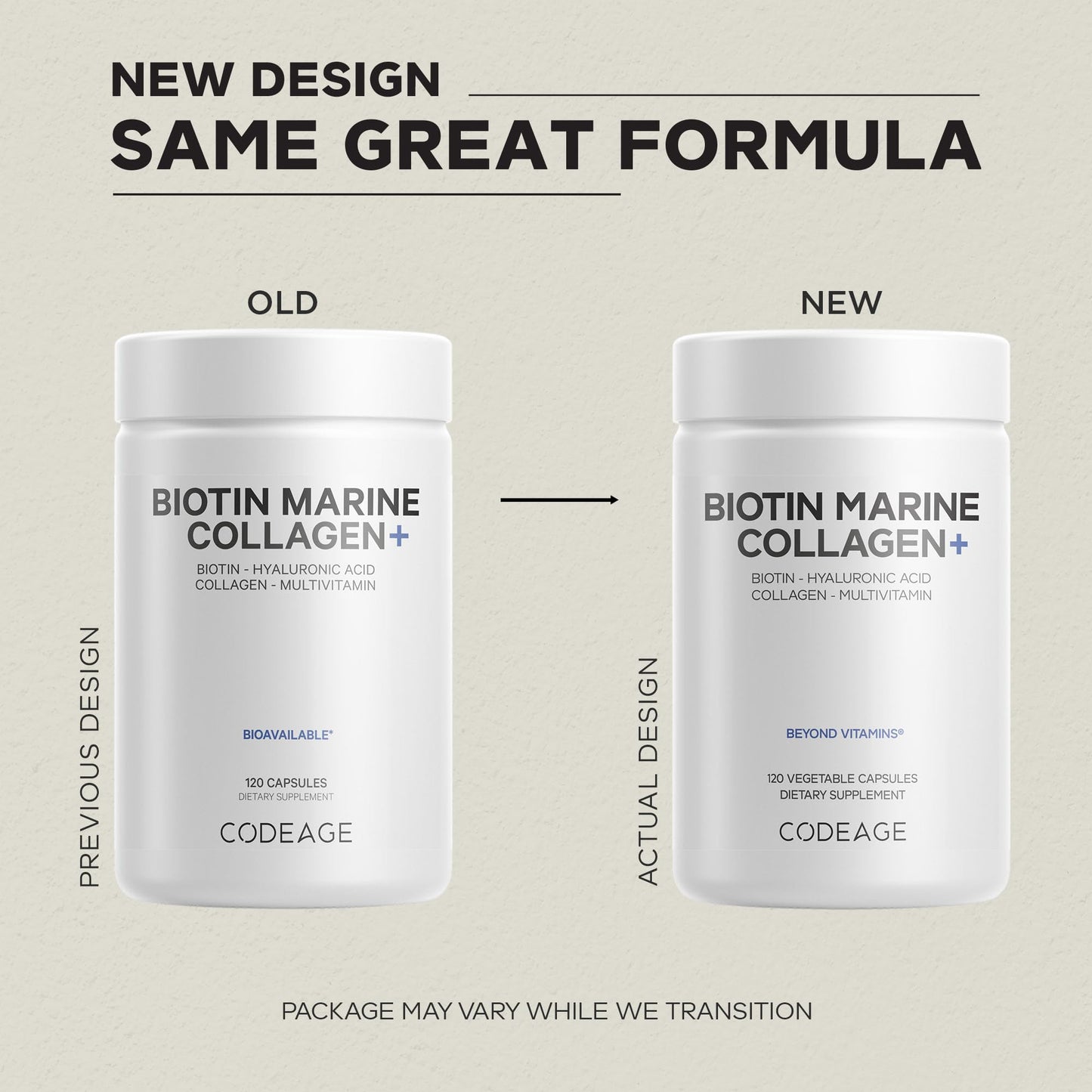 Codeage Biotin Marine Collagen Peptides - Wild-Caught Marine Collagen Types I & III, Biotin, Vitamins C & E, Hyaluronic Acid, Amino Acids, Fruit and Herb Blend, Non-GMO - 120 Capsules CodeageBuy Supplements Australia