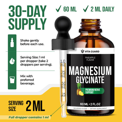 Magnesium Glycinate 500mg Liquid Drops – Sugar-Free Magnesium Supplement, Vegan Formula, 60 mL Flavor Pineapple Vita GuardBuy Supplements Australia