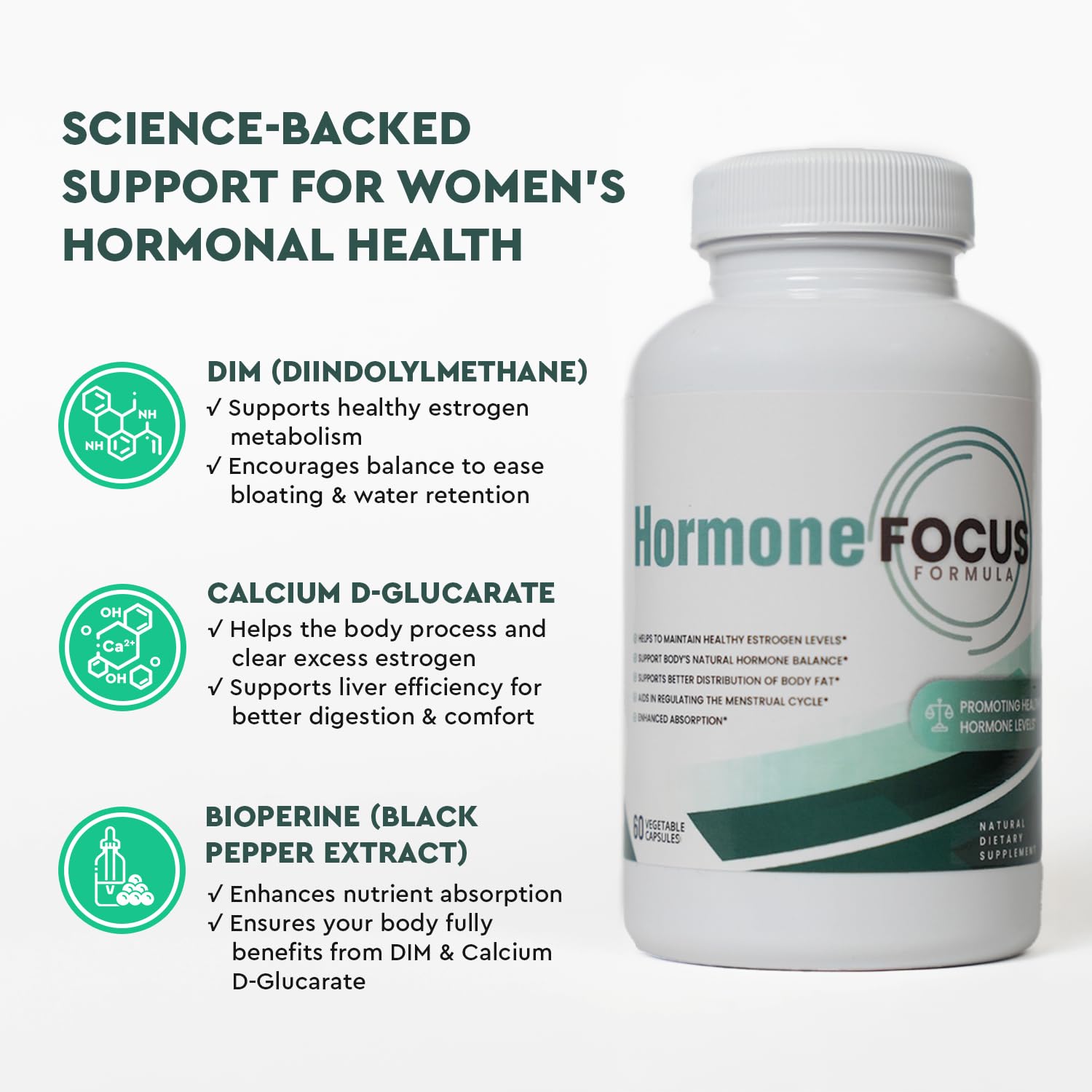 Hormone Focus – Estrogen Balance for Women - DIM Supplement with Diindolylmethane, Calcium D-Glucarate & BioPerine – Supports Hormonal Health, Mood, Energy, Mental Clarity, Clear Skin & Weight Health FocusedBuy Supplements Australia