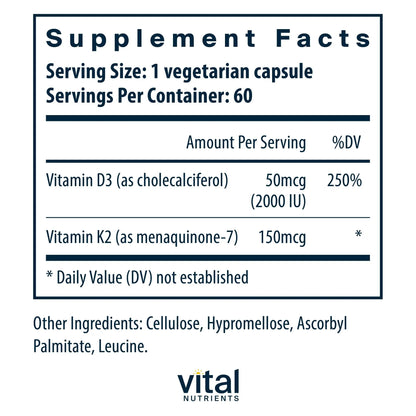 Vital Nutrients Vitamin D3 + K2-2000 IU - Vitamin D3 K2 Supplement - Vitamin D Complex for Healthy Calcium Levels Vital NutrientsBuy Supplements Australia