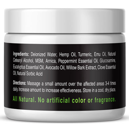 Health Revolution Hemp Arnica Cream Maximum Strength - Soothes Muscles, Joints, Feet, Nerve, Back, Knee, Hip, with Arnica, MSM, Emu, Turmeric - Expertly Formulated 4oz Health RevolutionBuy Supplements Australia