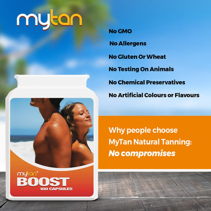 MyTan Boost Tan Pills | 100 Capsules | Sun Tan Accelerator | Natural Tanning Supplement | Tyrosine, Copper Multivitamin | 25-Day Extended Holiday Supply MyTanBuy Supplements Australia