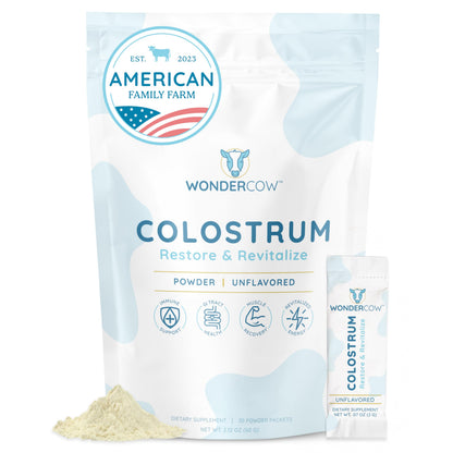 WONDERCOW Colostrum Supplement Powder for Gut Health, Immune Support & Wellness | Natural IgG Pure Whole Bovine Colostrum Superfood, Unflavored, 30 Servings WONDERCOWBuy Supplements Australia