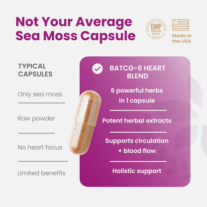 Healthy Herbs Wildcrafted Sea Moss Capsules | 1950mg BATCG-6 "Heart Complex Advanced Sea Moss Superblend | US-Made, Vegan, Non-GMO, Easy-Swallow (90 Capsules) Healthy HerbsBuy Supplements Australia