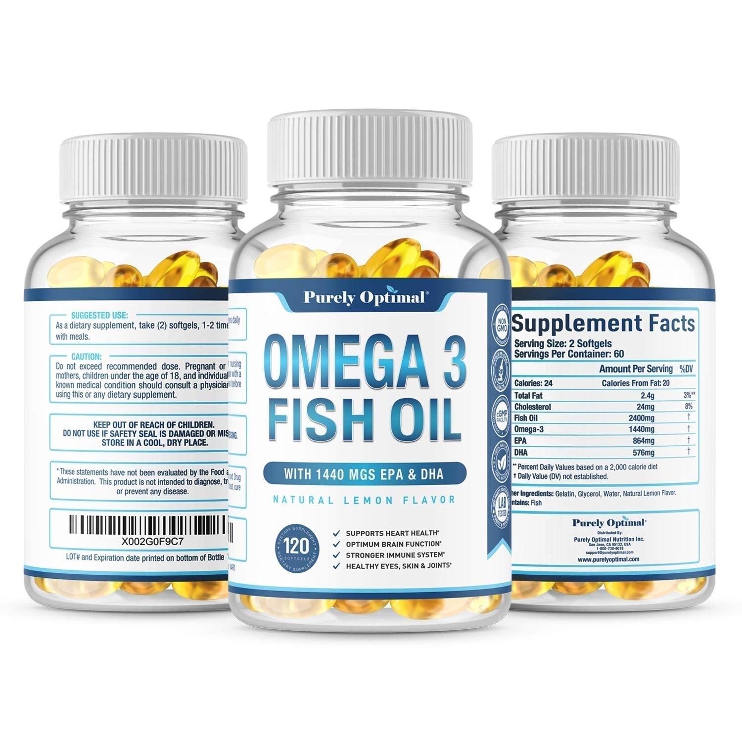 Premium Omega 3 Fish Oil Supplement 2400mg - Burpless Fish Oil Omega3 Softgels Purely OptimalBuy Supplements Australia