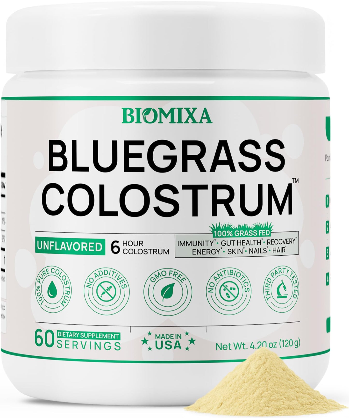 Bovine Colostrum Supplement - 100% Pure Whole Colostrum Powder - Grass-Fed, Unflavored, No Additives, Gut & Immune Support, Natural IgG, 60 Servings - Made in USA Bluegrass ColostrumBuy Supplements Australia